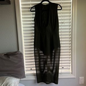 Plunge neck sheer bottom dress